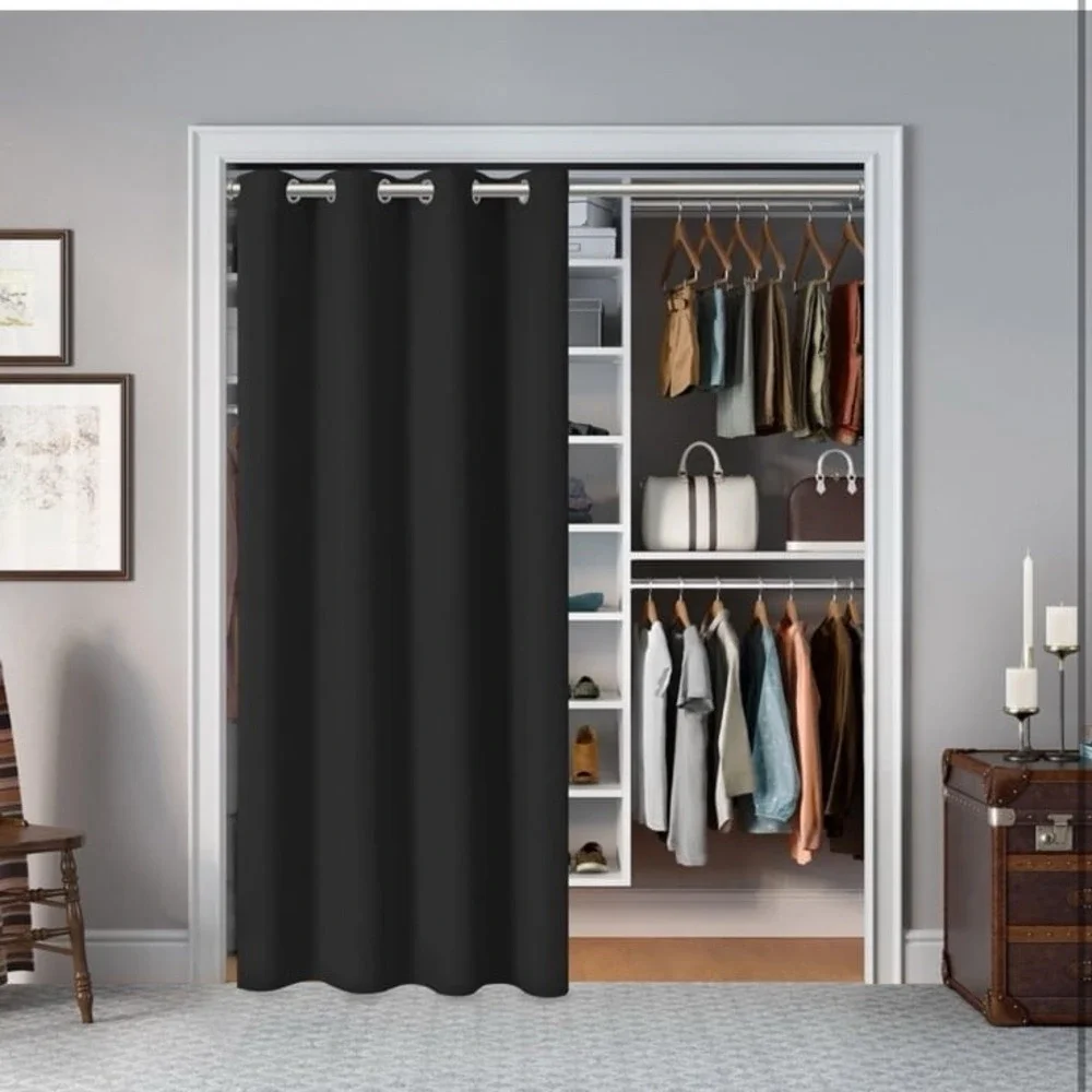 AOSKY Door Curtains for Doorway Privacy, Black Grommet Closet Curtains for Bedro